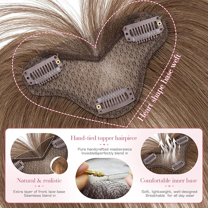 Hairro Clip In Bangs Wispy Hair Toppers For Women Remy Human Hair Short Thin Topper Hairpieces 3D Cover Clip On Fake Air Bang 11 Inches 14.5g #04 Medium Brown