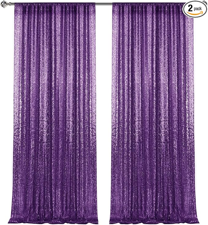 4×8FT-2PCS Purple Sequin Backdrop Curtains Panels, Photography Backdrop Glitter by Pufogu