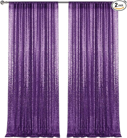 4×8FT-2PCS Purple Sequin Backdrop Curtains Panels, Photography Backdrop Glitter by Pufogu