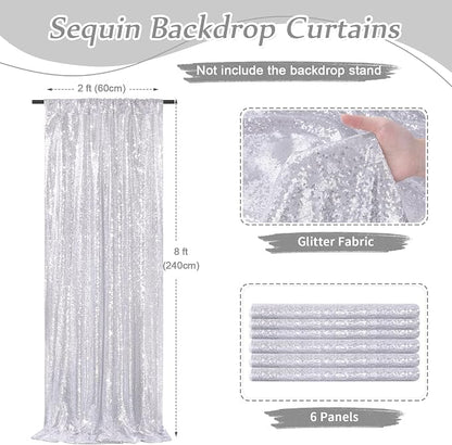 Silver Sequin Backdrop Curtains-6 Panels 2FTx8FT Silver Backdrop - Image 3