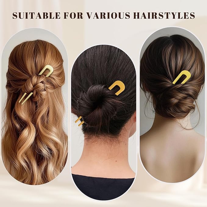 6Pcs Metal French Hair Pins for Women U Shape Sticks 3.9 Inch Vintage Fork for Hairstyle Accessories(Gold/Orange/Yellow)