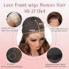 13x4 Full Frontal Lace Wig 4/27 Honey Blonde Ombre Lace Front Wigs Human Hair Skinlike HD Lace 0.10mm Ultra-thin Invisible Highlight Body Wave Lace Front Wig 24 Inch Pre plucked Baby Hair 200% density