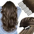 YoungSee Invisible Tape in Hair Extensions Brown Balayage Tape in Extensions Ombre Dark Brown to Blonde with Dark Brown Tape-on Hair Extension Human Hair Long 24In for Instant Length 20pcs 50g