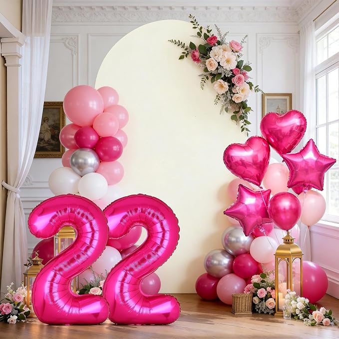 40 Inch Number Balloon Hot Pink 22 Set Pink Theme 22nd Birthday Decor 10Pcs | - Image 4