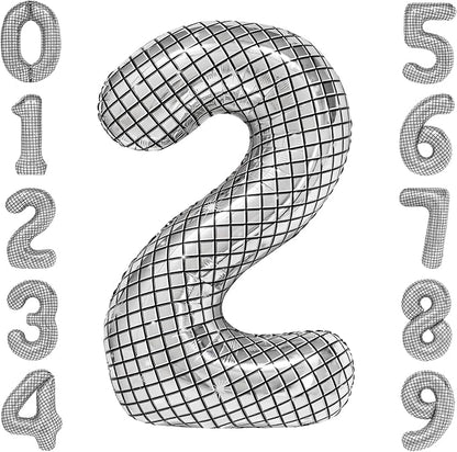 40 Inch Disco Number Balloons Large Silver Disco Ball Print Number Balloon by cocodino