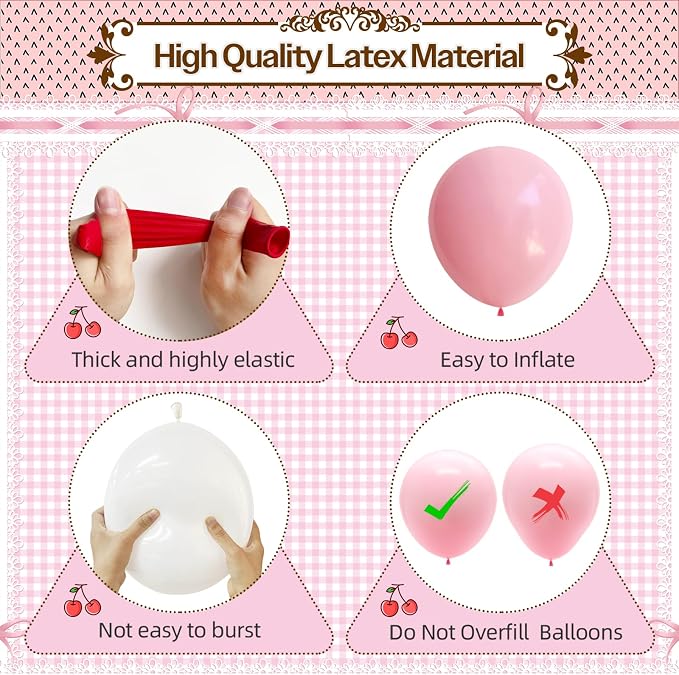 152PCS Cherry Balloons Garland Kit, Cherry On Top Theme Red Pink White Balloon - Image 4