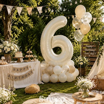 SUWEN 40 Inch Cream White Large 6 Balloon Numbers Big Foil Helium 0-9 | Jumbo - Image 2