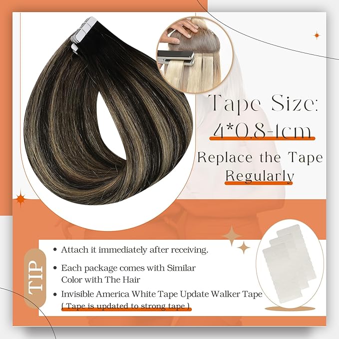 Full Shine Tape Hair Extensions Real Human Hair Color 1B/27/1B Tape in Extensions Human Hair 20Inch Long Straight Extension 100G 40Pcs Soft Silky Brazilian Natural for Women