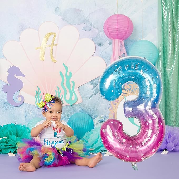 Large Blue Pink Starry 3 Balloons, 40 Inch Giant Mermaid Helium Mylar Foil - Image 6