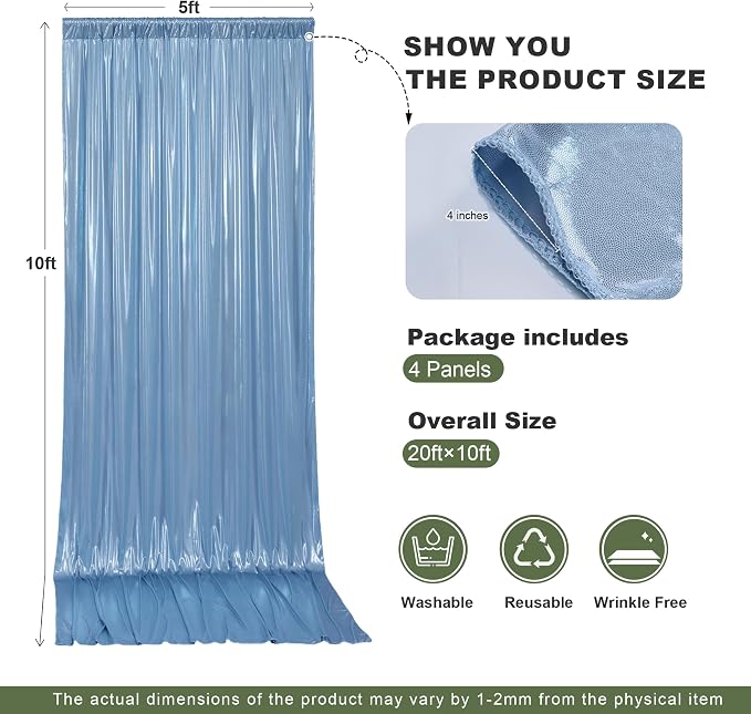 gogoparti 20x10FT Baby Bule Sequin Backdrop Curtain - Image 6