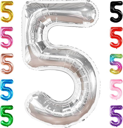 KatchOn Silver 5 Balloon Number 40 Inch | 5th Birthday Decorations, 5 Mylar by KatchOn