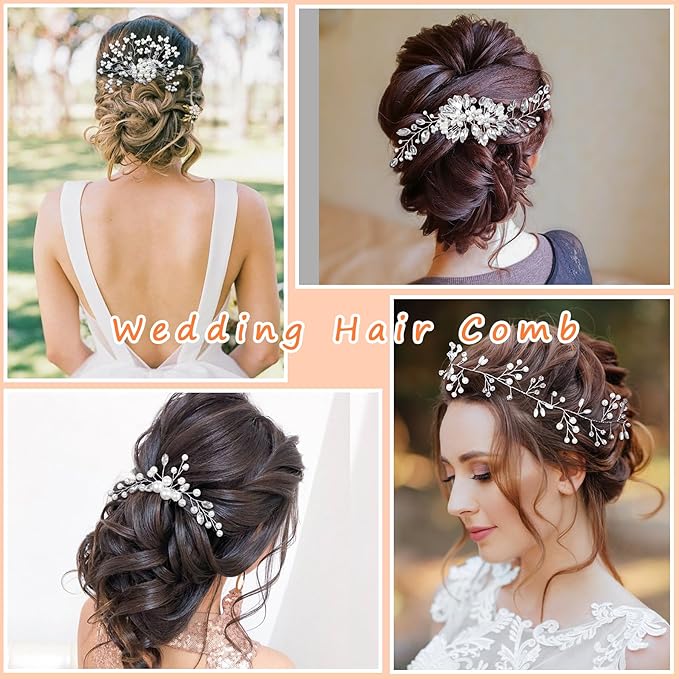 Gingbiss Wedding Hair Accessories Set for Bridal, Silver Pearl Rhinestone Hair Pins Wedding Hair Comb for Brides Bridesmaids Women Girls