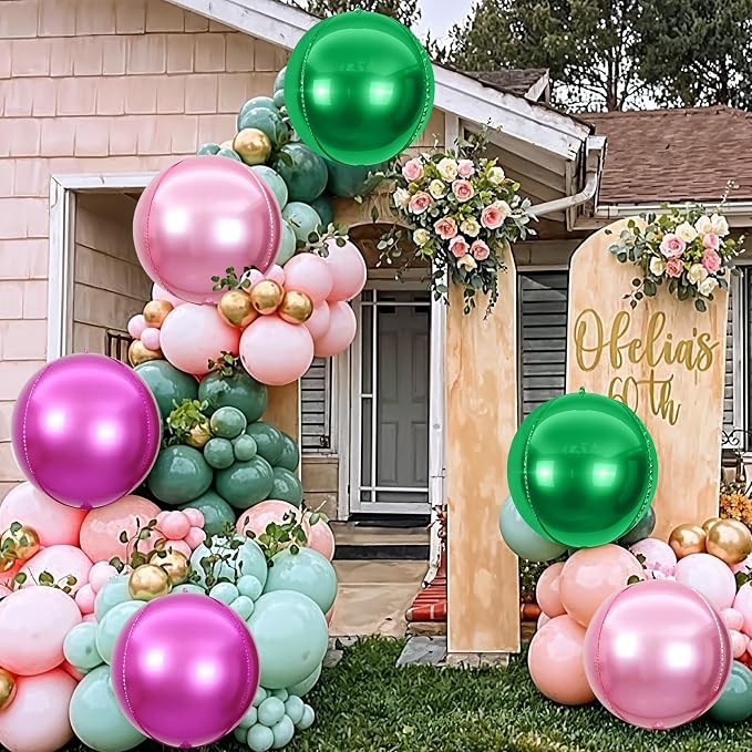 6Pcs Green Pink Round Foil Balloons, Giant 4D Round Ball Balloon, 22 Inch - Image 7