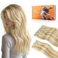 DOORES Clip in Human Hair Extensions, Dirty Blonde Highlight Golden Blonde 24 Inch 9pcs 150g, Human Hair Extensions Clip in Extensions Human Hair Natural Thick Silky Straight Hair Extensions