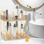 Bathroom Counter Organizer Countertop Storage Skincare Countertop Makeup Organizer Cosmetics Skincare Organizers Holder for Perfume-Amber-golden pole