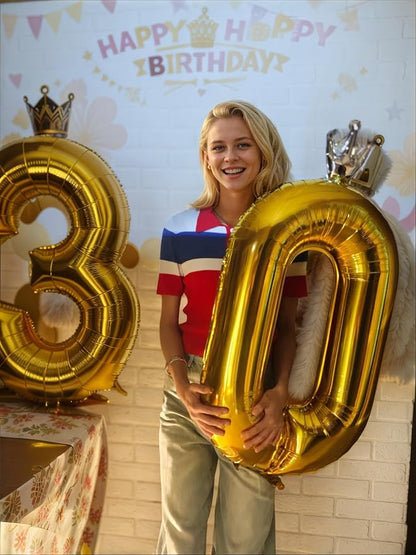 Gold Number 8 Balloon with Crown, 40 inch Gold Number Balloon 8th Birthday - Image 3