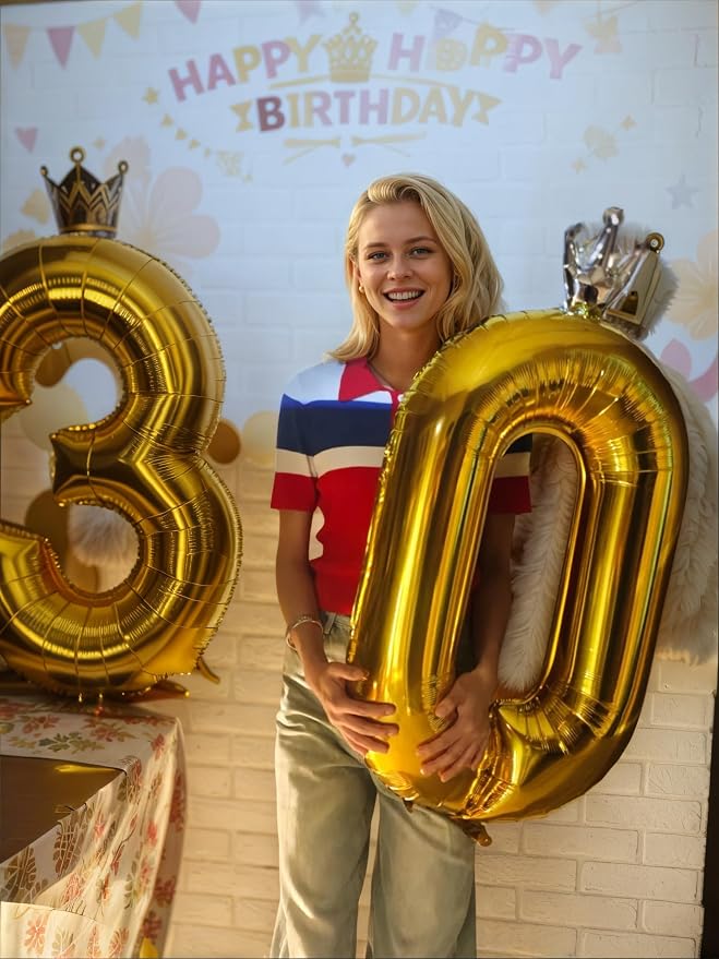 Gold Number 3 Balloon with Crown, 40 inch Gold Number Balloon 3rd Birthday - Image 3