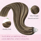 YoungSee Microlink Hair Extensions Human Hair Brown Highlight Micro Bead Hair Extensions Real Human Hair Dark Brown Highlight Caramel Blonde Beaded Hair Extension Short Hair Extension 14 Inch 50g 50s