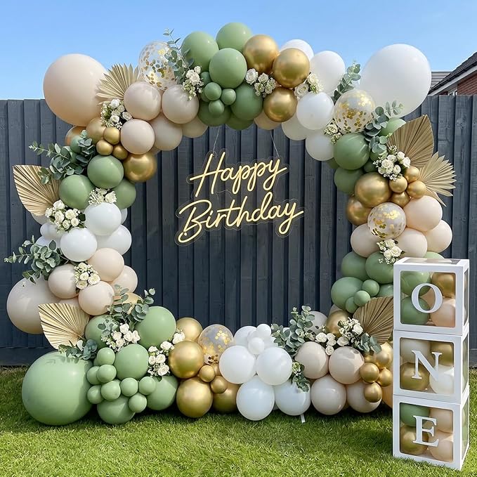 RUBFAC Sage Green White Gold Balloon Arch Kit Different Sizes 129pcs | Pack of - Image 4