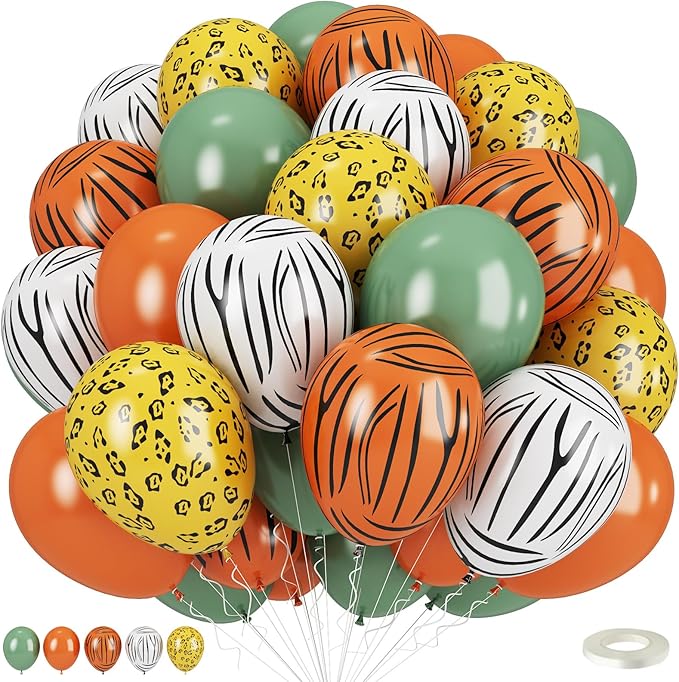 Safari Balloons, Jungle Animal Print Balloons 12 Inch, Tiger Leopard Zebra by Togvu