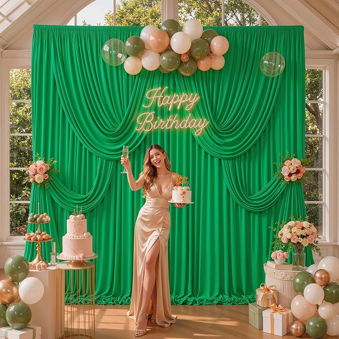 10ft×12ft Wrinkle Free Green Backdrop Curtain - Image 8