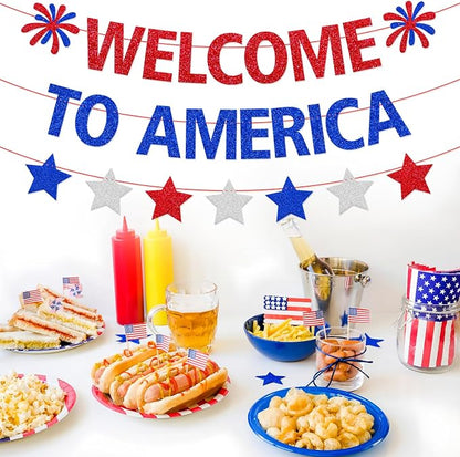Welcome to America Banner, Home Community Event Decor | Patriotic Red White - Image 9