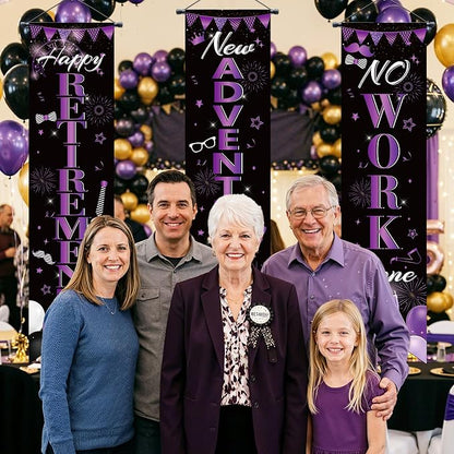 3Pcs Retirement Porch Sign Door Hanging Banner Black Purple Happy Retirement - Image 7