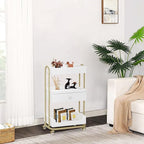 BarberPub Salon Trolley Cart with Lockable Wheels, Stylist Trolley with 3 Shelves, Salon Storage Cart for Beauty Shop, Barber Shop, Spa 2086 (White&Gold)