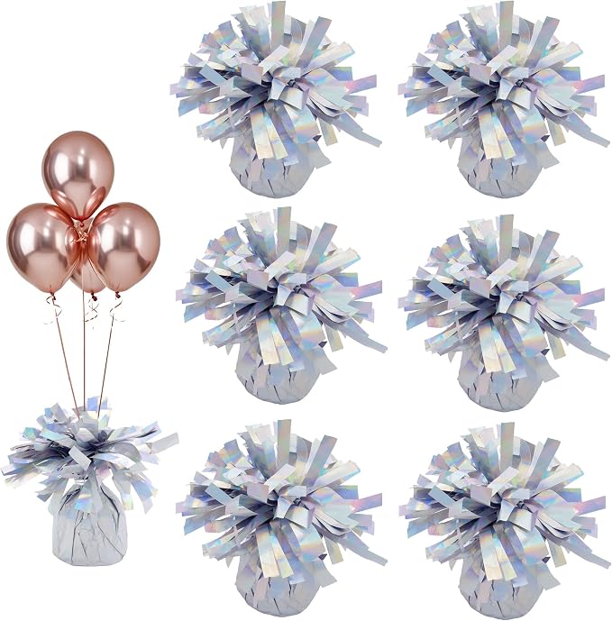 Metallic Silver Balloon Weights, 6 Pack | Metallic silver PET film; helium by Unknown