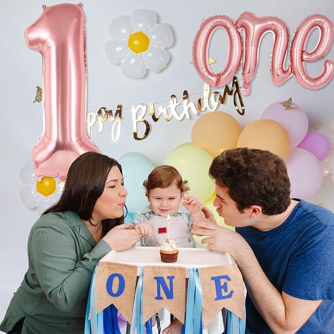 2 Pcs One Balloon Set, 40 Inch Number 1 Balloon and 41 Inch Script Letter One - Image 6