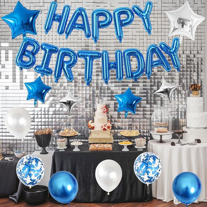 Happy Birthday Balloon Banner Blue Silver, 16 Inch Mylar Foil Letter Balloons - Image 5