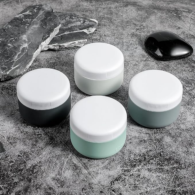 Travel Containers for Toiletries, Silicone Cream Jars BPA-Free, Leak-proof 3oz Travel Size Containers, Portable Size Silicone Jars with Lid for Cosmetic Face Hand Body Cream (4 Pack)