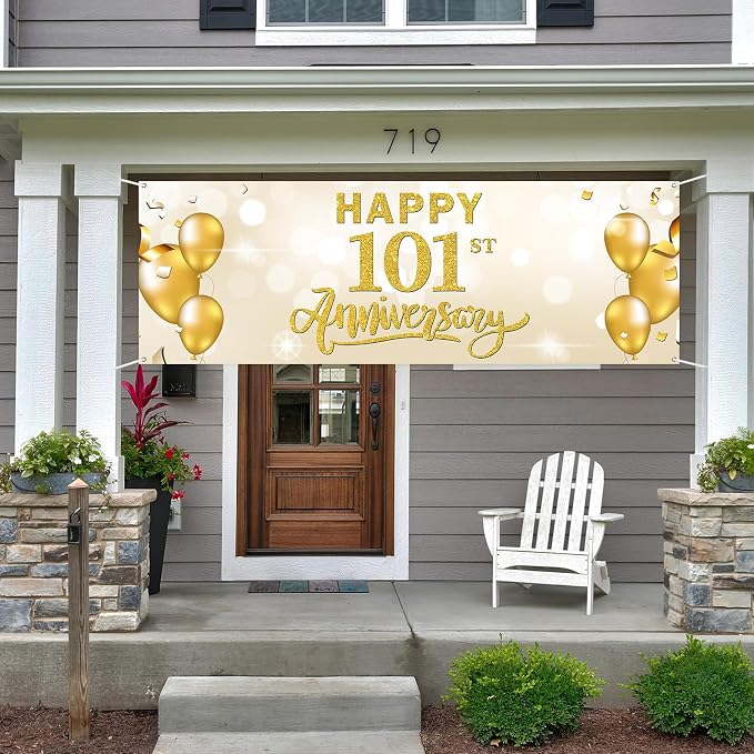 WeBenison Large Happy101st Anniversary Banner Anniversary Garden Backdrop - Image 5