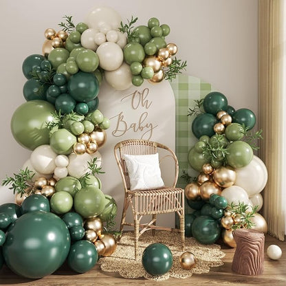 Emerald Green White Gold Balloons Arch Kit by CROSSFINGERS