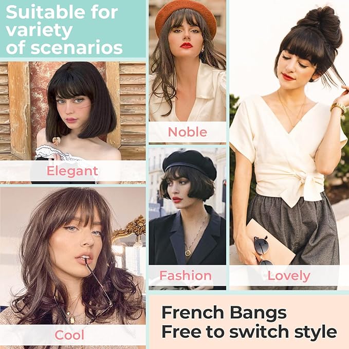 Clip in Bangs, Synthetic French Bangs Hair Clip, Fake Bangs Fringe with Temples Hairpieces for Women Natural Curved Hair Extensions for Daily Wear Bleach Blonde