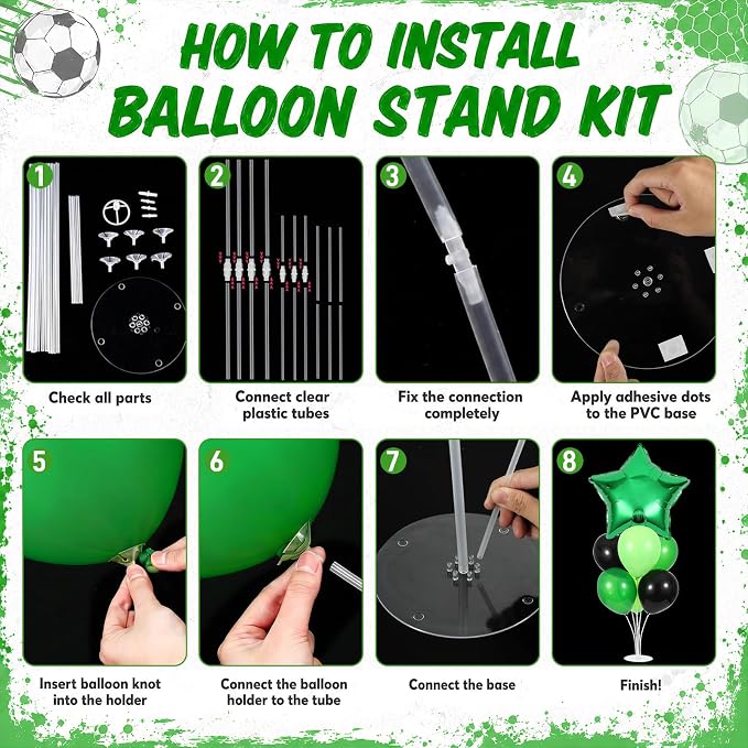 4 Sets Soccer Party Decorations Balloons Stand Kit Soccer Trophy Gold Green - Image 3