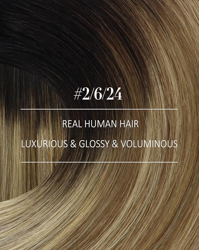 YoungSee Balayage Clip in Hair Extensions Brown Ombre Clip on Hair Extensions Human Hair Dark Roots to Blonde Mix Brown Balayage Real Hair Extension Clip in Human Hair for Thin Hair 18In 120G 7Pcs