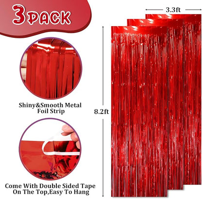 Voircoloria Red Foil Fringe Backdrop Curtains, 2 Pack | Tinsel Streamers - Image 3
