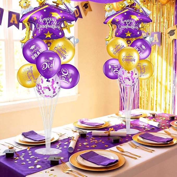 Jenaai Purple and Gold 27 Pcs 2026 Graduation Balloon Centerpiece - Image 2