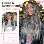 KooKaStyle Clip in Synthetic Hair Extensions Long Wavy 4PCS Thick Hairpieces Grey Sliver Mixed Fiber Double Weft Natural Hair Extensions 20 Inch for Women