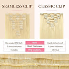 GOO GOO Clip in Hair Extensions Real Human Hair, Remy Human Hair Extensions Clip ins for Women, Natural Human Hair, 14inch 130g 9Pcs, 613R Bleach Blonde