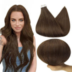 Full Shine Brown Tape in Hair Extensions 14Inch Color 4 Medium Brown 100G 40PCS Straight Invisible Hair Extensions Tape ins Double Sided Tape Remy Human Hair Add Volume for Women