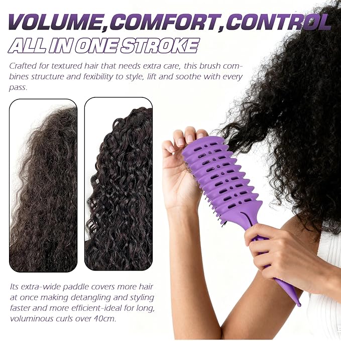 Candy Brush Curl Defining Vented Hair Brush for Effortlessly Blow Drying Detangling and Shaping and Styling, Airflow Wet Hair Brush for All Hair Types for Women and Men, Anti-Pull & Frizz, Purple