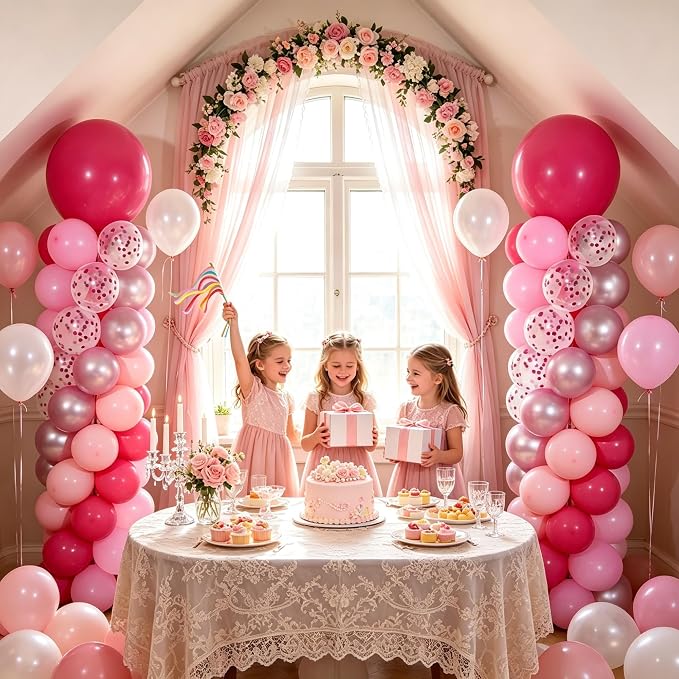 Pink Balloon Column Stand Kit 2 Sets, Hot Pink Balloon Towers | 102Pcs Light - Image 7