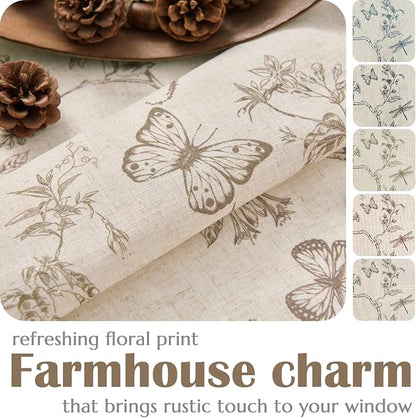 Taupe Floral Linen Lined Curtains Rod Pocket 50W X 84L 2 Panels | Charlotte - Image 4