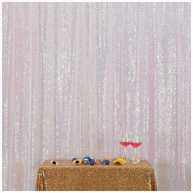 Poise3EHome White Iridescent Sequin Backdrop, 8FT x 10FT Sequin Photography by Poise3EHome