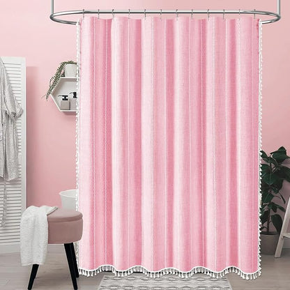 Blush Boho Farmhouse Linen Heavy Duty Cloth Shower Curtain Set, 72x72 | 330GSM - Image 6