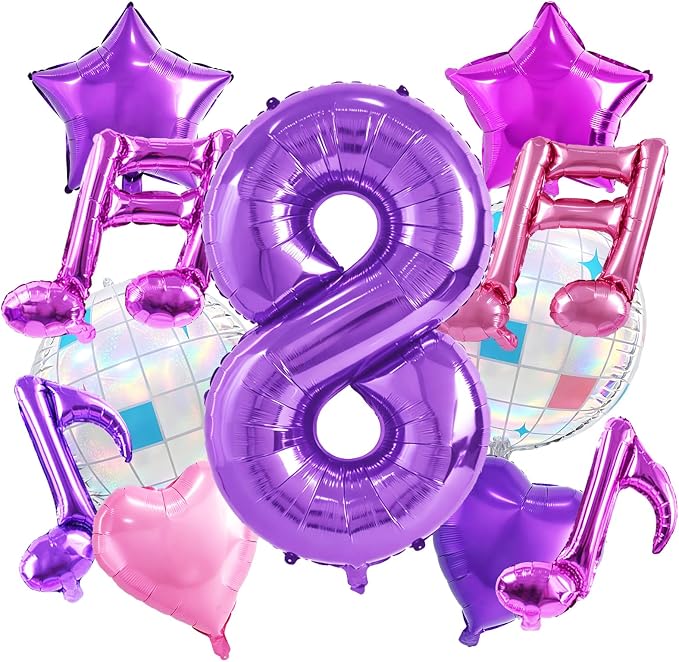 TONIFUL Girl‘s Purple Pink Music Themed 8th Birthday Decorations | 40 Inch by TONIFUL