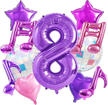 TONIFUL Girl‘s Purple Pink Music Themed 8th Birthday Decorations | 40 Inch by TONIFUL