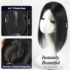 starluck Human Hair Topper for Women with Thinning Hair, 100% Real Human Hairpiece, 4.6 * 4 Inch Upgrade SilkHug Swiss Lace Base Hairpiece,14 Inch, No Bangs (Black)